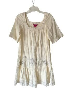Monsoon Cream Embroidered Sequin Scoop Drop Waist Cotton Dress size 6